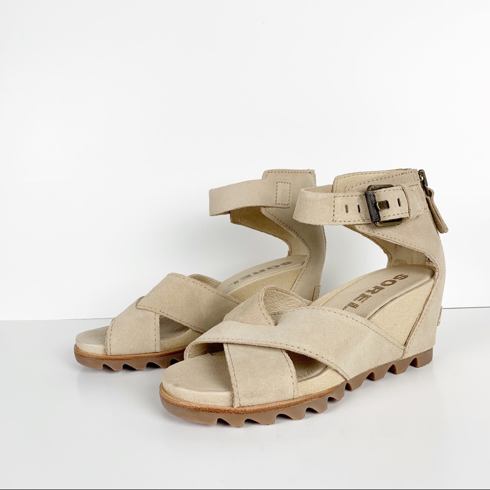 SOREL Joanie ll Wedge Leather Sandal Oatmeal 6.5